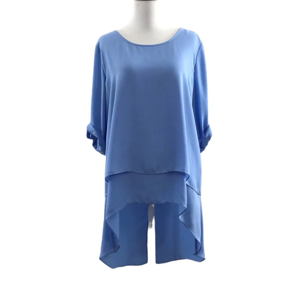 Chico's Blue Kathy Layered Top Womens 1 Medium Split Back Blouse - Picture 1 of 15